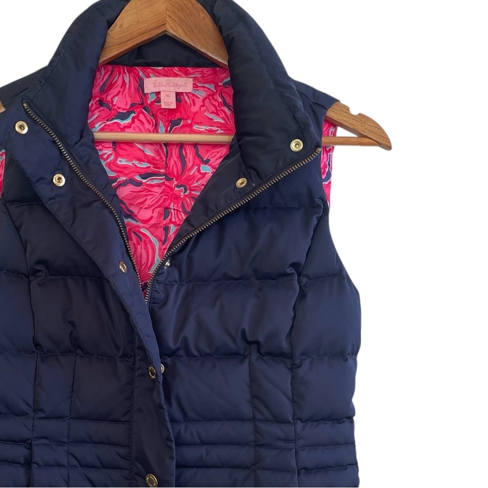 Lilly Pulitzer Isabelle Navy Quilted Down Puffer Vest Feather Fill XS